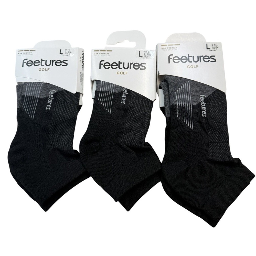 3 Pairs Mens Feetures Golf Max Cushion Athletic Low Cut Socks Size L 9-12 NWT